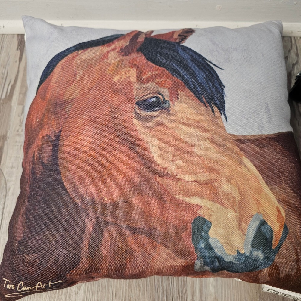 Two Can Art Horse Portrait‎ Accent Pillow 17x17 Brown Western Equestrian Rustic